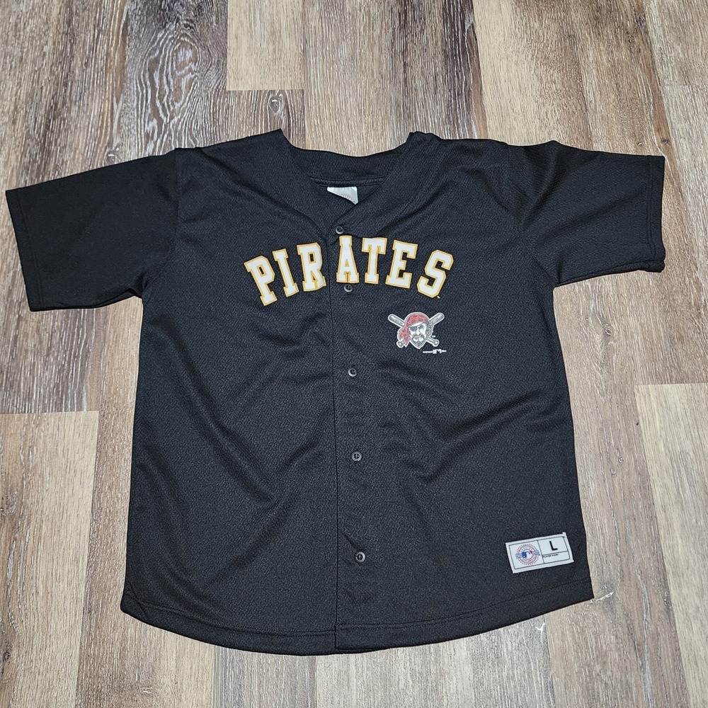 Vintage MLB Pittsburgh Pirates Buccos Jersey Black Boys Youth Large L 14-16